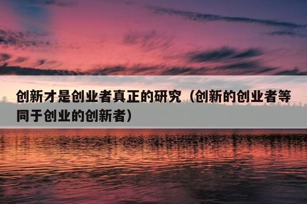 创新才是创业者真正的研究(创新的创业者等同于创业的创新者) 创新才是创业者真正的研究(创新的创业者等同于创业的创新者)